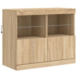 BEL-ACHAT* Bahut Meuble Enfilade - Buffet - Bahut Meuble Enfilade - Fonction daffichage - Lumi&egrave;res LED RVB - ch&ecirc;ne sonoma 81x37x67