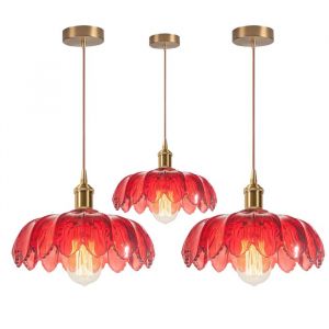 iDEGU 3x Lampe Suspension VintageLustre Luminaire Abat-jour en Verre Design Fleurs Suspension Plafonnier Retro poiur Salon Chambre