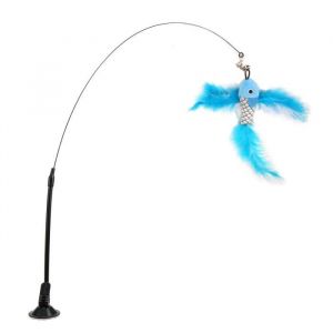 Jouets pour chat Baguette de plume de chat interactive avec ventouse pour chats (poisson volant bleu)AKO7334123682076