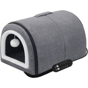 Panier Chauffant pour ChatNiche pour Chat avec Toit Arqu&eacute;Nid Douillet Semi-Ferm&eacute; &agrave; Toit Arqu&eacute; avec Thermostat Amovible et R&eacute;glable