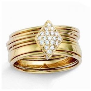 Bague Plaqu&eacute; Or semainier Sissi dor&eacute; - (7 anneaux) losange 10x7 mm [L9521]