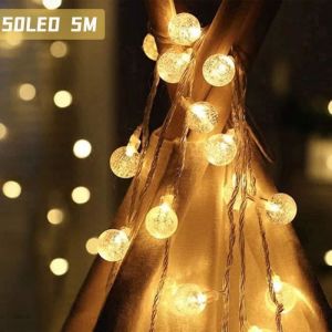 Guirlande Lumineuse No&euml;l 50 LED &agrave; Boule de Bulle 5M 2 Modes  Cha&icirc;nes de Lumi&egrave;re D&eacute;coration pour Int&eacute;rieur de No&euml;l F&ecirc;te Mariage