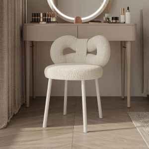 Tabouret de coiffeuse avec dossier en n&oelig;ud papillon chaise de maquillage coussinets r&eacute;glables sans accoudoirsblanc