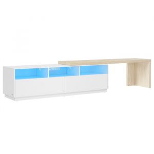 Meuble TV Longueur Réglable 162-270 cm 2 Tiroirs 3 Casiers Ouverts Bande LED Multiprise