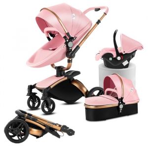 Poussette Magic ZC Poussette 3 en 1 Pousette Pousette trio 3 en 1 Cuir PU Rotation &agrave; 360&deg;Paysage &eacute;lev&eacute; 0-3 ans Jusqu&agrave; 15kg Rose