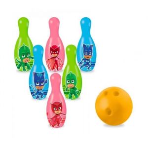 Jeu de quilles Pyjamasques - MONDO - 6 quilles en plastique et 1 boule - Pour enfant &agrave; partir de 3 ans