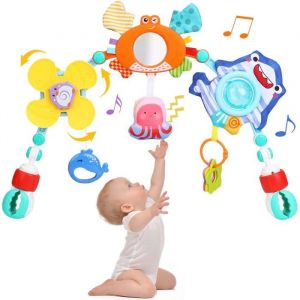 Arche d&rsquo;&eacute;veil &agrave; clipser motif marin ajustable jouets sensoriels pour poussette ou lit b&eacute;b&eacute;