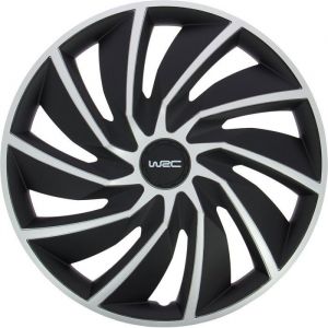 Lot de 4 enjoliveurs Bi-couleur gris & noir 14 pouces - WRC - TURBO - Look racing - Fixation simple et rapide par clips