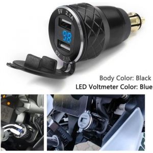 T4W 1x 4.2A Moto Dual USB Voltm&egrave;tre de Prise de Chargeur Pour BMW Moto Noir