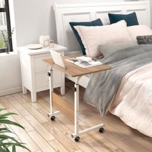 SogesHome Table Roulante de Lit Canapé pour Ordinateur Portable Hauteur Réglable Table dappoint avec 4 roulettes Verrouillables