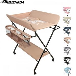 Table à langer protionnelle pliable pour bébé-MENGDA-Avec panier de rangement  rails et harnais-Hauteur réglable-Rose clair