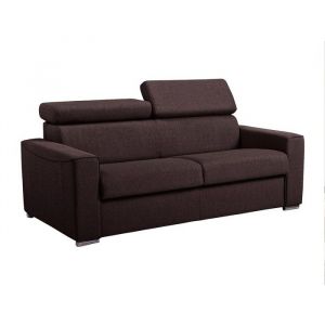 Canap&eacute; 2 places convertible express en tissu marron - Couchage 120 cm - Matelas 14 cm VIZIR