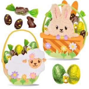 Lot de 2 Paniers Lapin & Mouton garnis de 35 Chocolats de P&acirc;ques: papillotes R&eacute;villon Poussin et &OElig;ufs Rohan  Id&eacute;al &agrave; Offrir