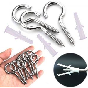 10 Pièces Piton à VisserVis à Oeil Crochet à Visser Inoxavec 10 PCS Chevilles Kit5 * 65mmPour les Lustres Lartisanat