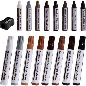 Lot de 8 Marqueurs Bois et Cire Format Crayon - R&eacute;paration Rayures/T&acirc;ches - Pour Sols Stratifi&eacute;s Armoires & Meubles