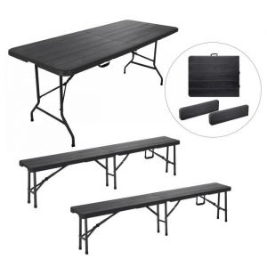 Ensemble Table et 2 Bancs Pliante - Sleivant Table de Jardin 6-8 Personnes - Table Camping Exterieur (1xTable +2 Bancs)