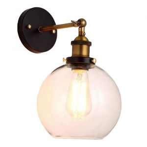 Diday Applique Murale Industriel en VerreE27 Lampe Murale Vintage Abat-jour Rond Style Edison Luminaire Murale R&eacute;glable 180&deg; 20cm
