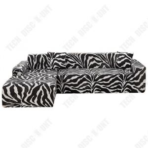 Housse de canapé - TD - Extensible en L - Noir et blanc - Polyester - 3 places + 2 places