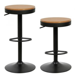 MIPAN.Lot de 2 Tabouret Bar Bois Rond .Chaises Chaises Haute de Bar en Bois.Hauteur RéglablePivotant 360° avec Repose-Pied.Noir