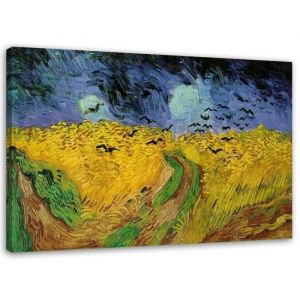 Tableau sur toile Champ de blé avec corbeaux - V. van Gogh reproduction (P-1842) 100x70 cm