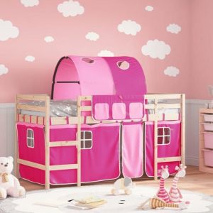 Lit mezzanine/Lit mi-hauteur enfants avec tunnel - SOLOMON - rose 90x200 cm JILLS 76518