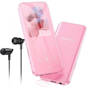 AGPTEK 32Go Haut-Parleur MP3 Bluetooth 5.3 avec Boutons Tactiles 2.4 Pouces Grand Écran Carte TF Jusqu’à 128G - Rose