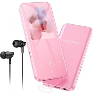 AGPTEK 32Go Haut-Parleur MP3 Bluetooth 5.3 avec Boutons Tactiles, 2.4 Pouces Grand Écran, Carte TF Jusqu’à 128G - Rose