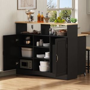 &Icirc;lot de Cuisine avec Roulettes Coin Repas Extensible &Icirc;lot de Cuisine avec Chaises Buffet Moderne avec Grand Espace de Rangement