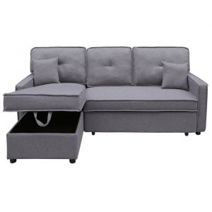 Canap&eacute; lit canap&eacute; dangle de salon avec accoudoirs en tissu coloris gris  - Longueur 202 x profondeur 135 x hauteur 90 cm