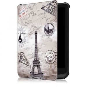 Etui - Vivlio - Touch Lux 4/5/HD Plus - Coque Tour Eiffel - Cuir synth&eacute;tique - Fonction Sommeil/R&eacute;veil