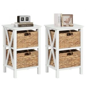 Table de Chevet - COSTWAY - 3 Niveaux - Blanc - Bois dacacia - Bois de caoutchouc - Herbe marine - MDF