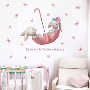 Dessin Animé Lapin Papillon Parapluie Lapin Stickers Muraux pour Chambre DEnfants BéBé Chambre DéCor Stickers Muraux Chambre