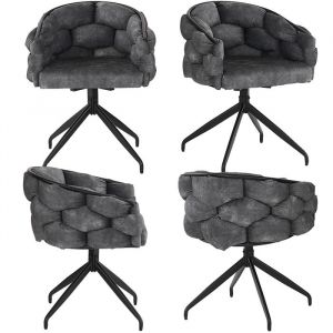 Chaise Pivotante &agrave; 360&deg; Lot de 4 Chaises de Salle &agrave; Manger Chaise de Coiffeuse Fauteuil en velours Pieds en M&eacute;tal Noir Gris