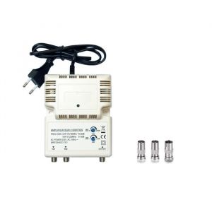 Amplificateur Intérieur UHF - OPTEX - 1 entrée 2 sorties - Gain 25dB - Couleur Blanc - 3 Adaptateurs TV