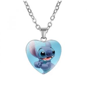 collier stitch sourire bleu bijoux cadeau femme enfant fille coeur lilo hawaii ohana