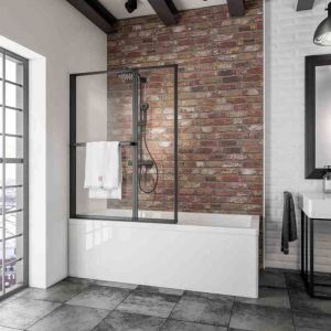 Schulte pare-baignoire 109x140 cm à coller sans percer porte-serviette volet pivotant pliant 3 mm transparent noir 2ème