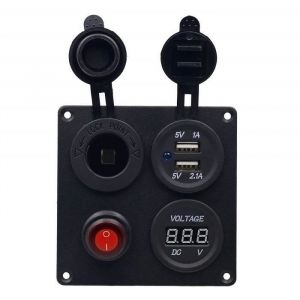 Chargeur Allume Cigare Voiture Bateau MarineChargeur USB Double Aluminium Panneau de Commutateur Voltm&egrave;tre