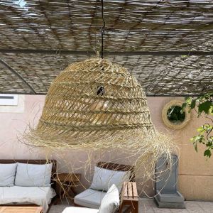 Abat jour pour Lampe ajour&eacute;e XL en paille du Maroc tress&eacute;e
