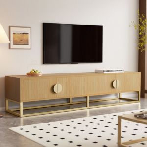 Meuble TV Moderne 180 cm TV Lowboard Design Bois Naturel Aves 4 Portes poignées Demi-LuneIdéal pour Salon - TOPESCT