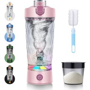 Shaker-Fitness-Shake cup-Shaker cup &eacute;lectrique-Shaker prot&eacute;in&eacute; &eacute;lectrique avec compartiment &agrave; poudre-650 ml-Pour poudres-Rose
