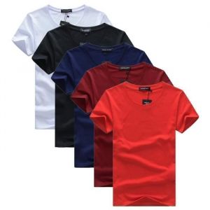 Lot de 5 T-Shirt Homme Manches Courtes Col Rond Tee Shirt Coupe Droite Couleur Unie - Blanc/noir/bleu/bordeaux/rouge
