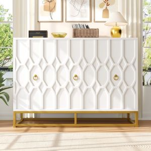 Buffet avec 3 Portes Buffet de Salon Meuble de Rangement Armoire de Cuisine Buffet Bas Moderne Pieds Métal Blanc 120x40x85cm