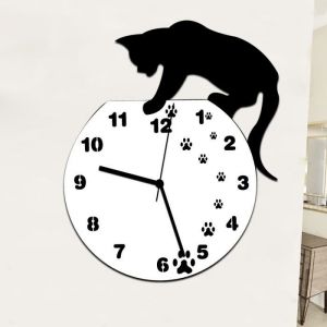 Tofern Horloge Murale Pendule 3D Chat Silencieuse DIY D&eacute;coration Id&eacute;ale Pour Chambre Salon Cuisine Bureau Animal chat aux pas