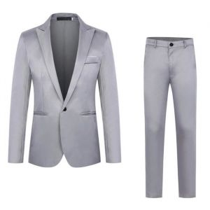 (Veste+Pantalon)Costume Homme Mariage Business Fit Smoking Simple Poitrine Men Suits Grande VêTements Masculin XH356 gris