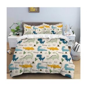 Dinosaure de Dessin Animé Housse de Couette 220x240 Chambre denfant Impression 3D de Dinosaure Parure de Lit 220x240 Microfibre