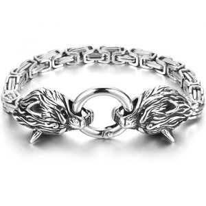 Bracelet viking en acier inoxydable-Motif tête de loup-Pour homme et papa[1120]