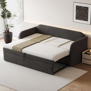 Lit Gigogne 90/180x190 cm Canapé-lit extensible Lit rembourré Lit banquette Gris
