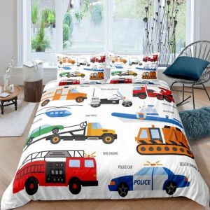 Gar&ccedil;ons Dessins anim&eacute;s Parure de Lit Camions de Pompiers Sets de Housse de Couette Machines pour Enfants Housse de Couette