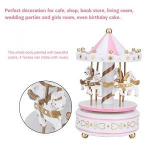 SALUTUYA Cadeau de Carrousel Bo&icirc;te &agrave; Musique Man&egrave;ge Cadeau Carrousel No&euml;l Mariage Anniversaire D&eacute;coration (Blanc+Rose) jeux bruit