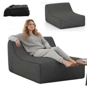 Canap&eacute;-lit Gonflable - RELAX4LIFE - Housse Amovible - Base Antid&eacute;rapante - Canap&eacute; Paresseux en Forme de L pour Salon - Gris